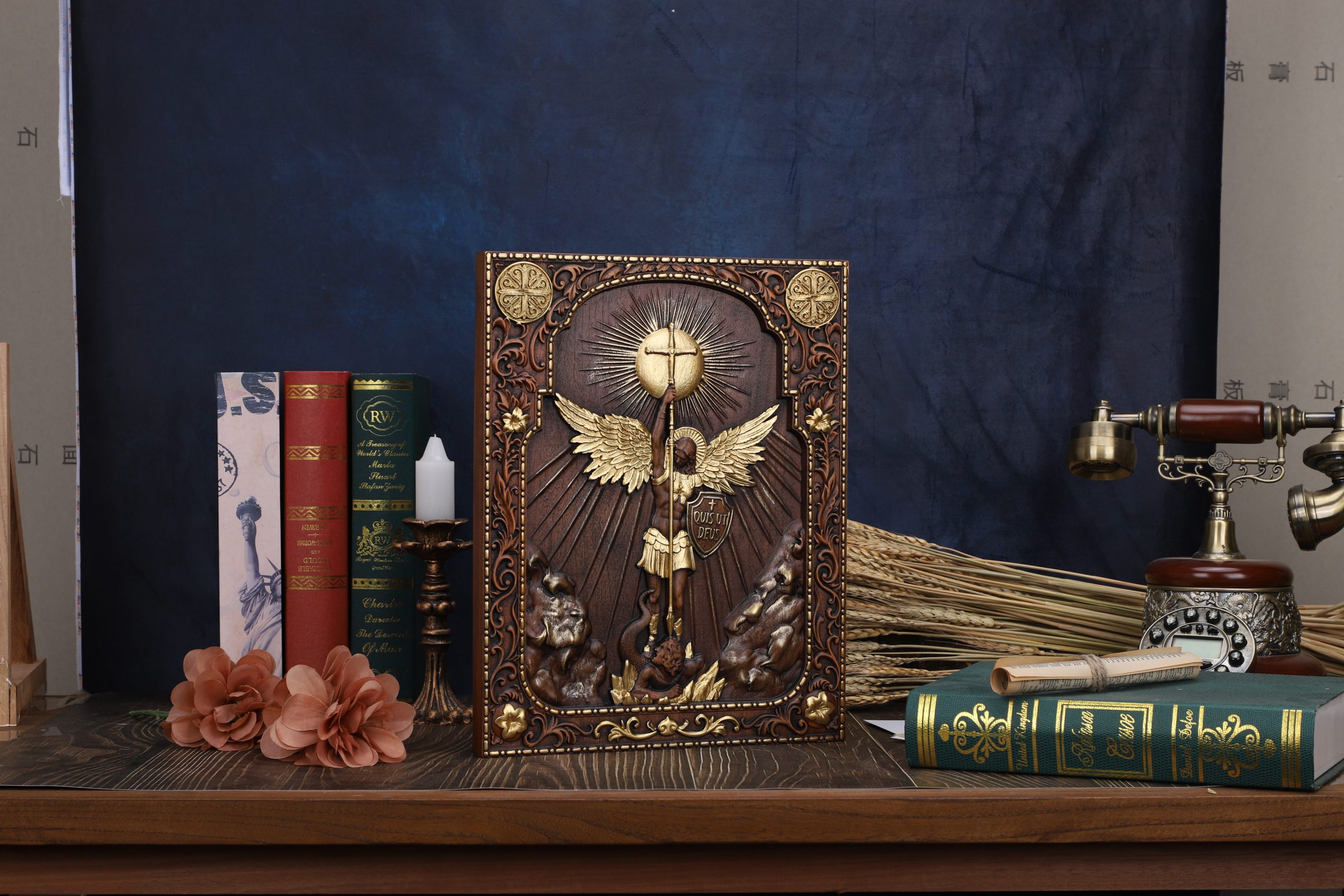 Archangel Michael Sculpture Wall Hanging Wooden Carved Home Decor Plaque Personalized Crafts Christian Gift Idea - 图片 4