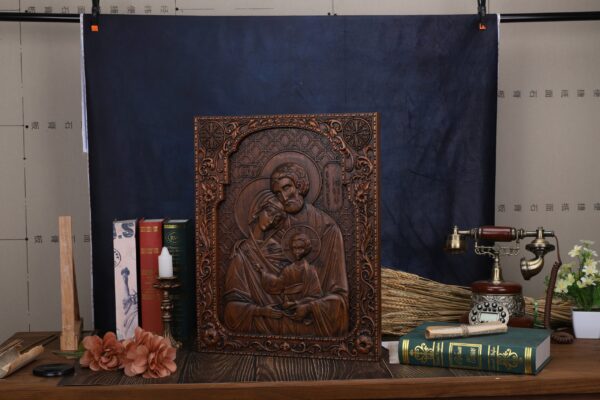 High-Quality Hand-Carved Cherry Wood Holy Family Wall Plaque - Vintage Religious Decor