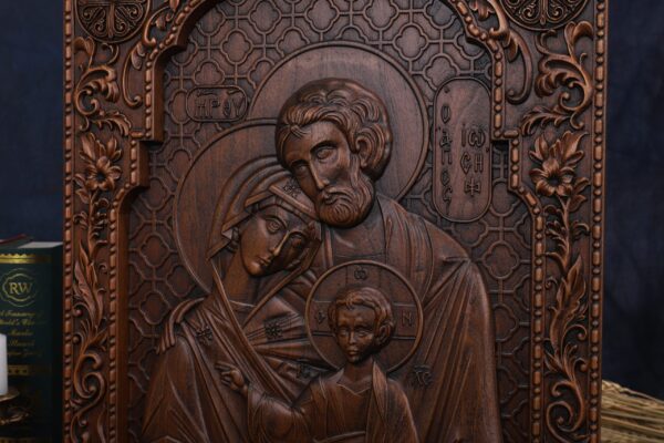 High-Quality Hand-Carved Cherry Wood Holy Family Wall Plaque - Vintage Religious Decor - 图片 4