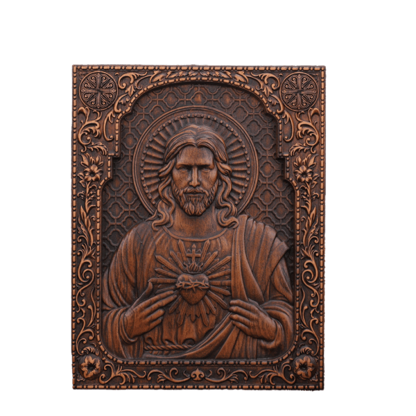 Sacred Heart of Jesus Wood Carved Painting Catholic Icon of Our Lord Christian gift Religious Wall Hanging Crafts - 图片 7