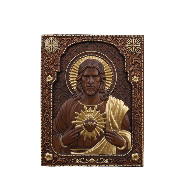 Sacred Heart of Jesus Wood Carved Painting Catholic Icon of Our Lord Christian gift Religious Wall Hanging Crafts - 图片 6