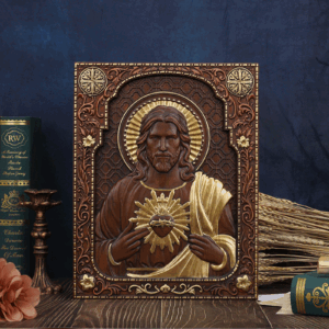 Sacred Heart of Jesus Wood Carved Painting Catholic Icon of Our Lord Christian gift Religious Wall Hanging Crafts