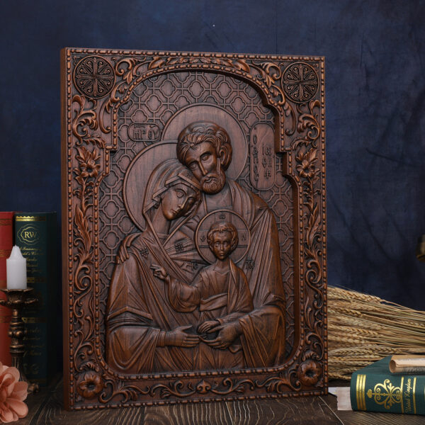 High-Quality Hand-Carved Cherry Wood Holy Family Wall Plaque - Vintage Religious Decor - 图片 2