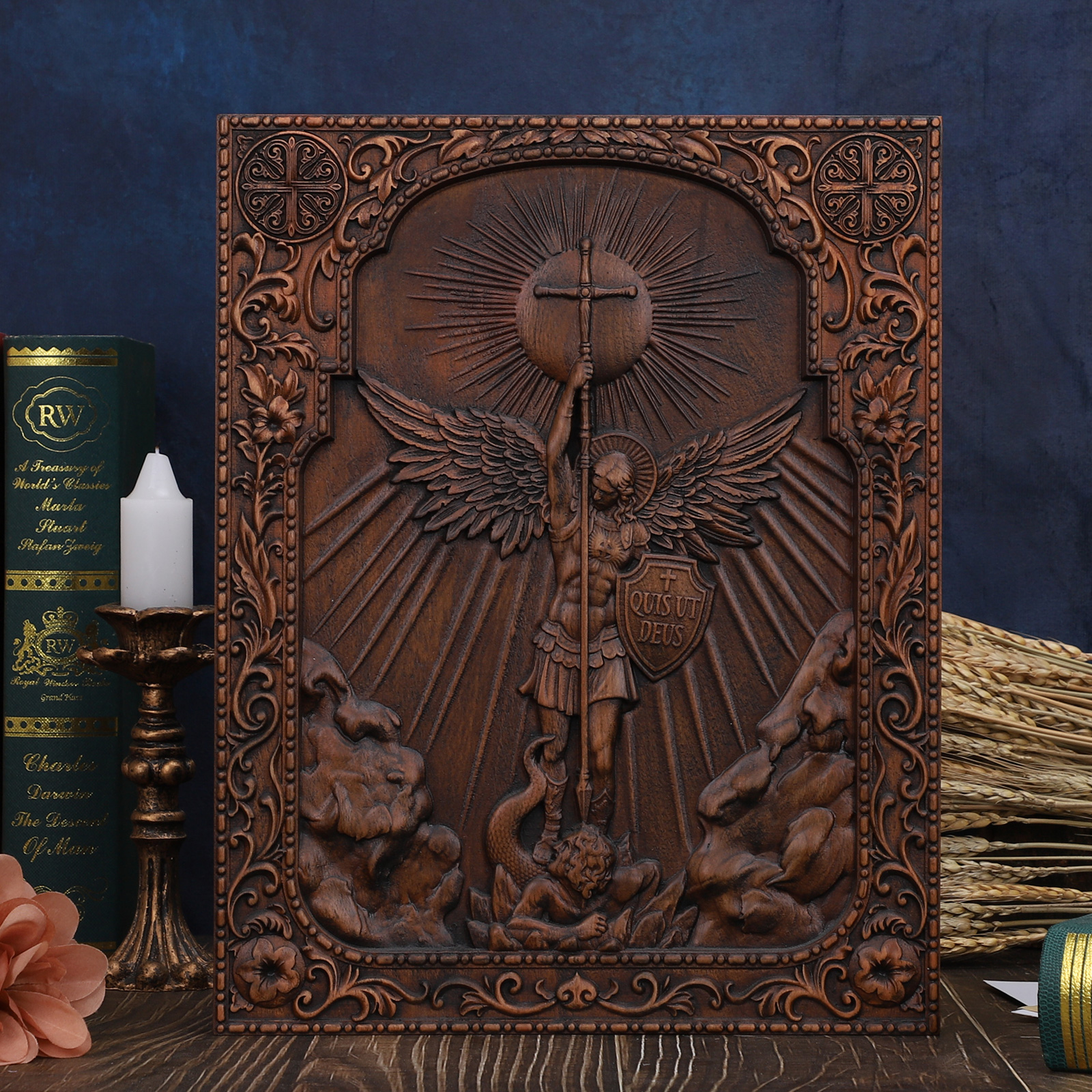 Archangel Michael Sculpture Wall Hanging Wooden Carved Home Decor Plaque Personalized Crafts Christian Gift Idea - 图片 5